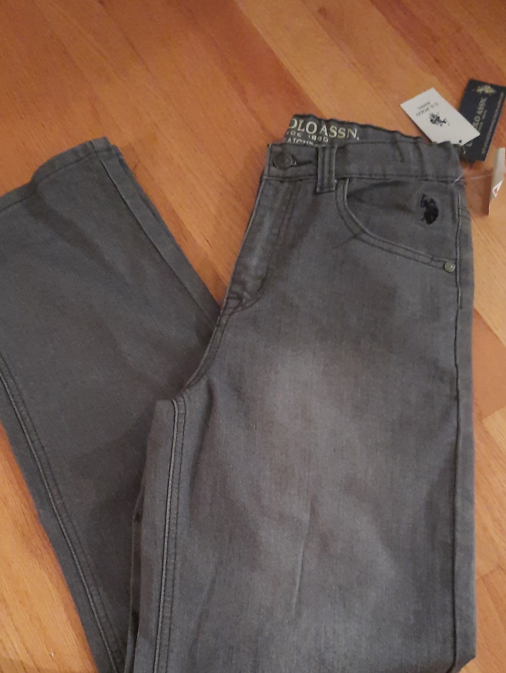 16 Flex U.S. Polo Assn. Boy's Straight Gray Wash Denim Jeans Adjustable Waist